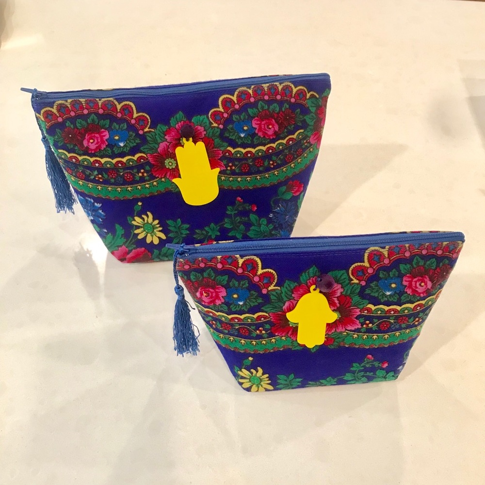 Set of two Suzani fabric carry-all pouches NEW